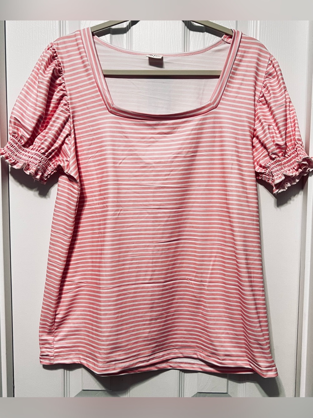 Misifi Pink & White Square Neck Striped Blouse